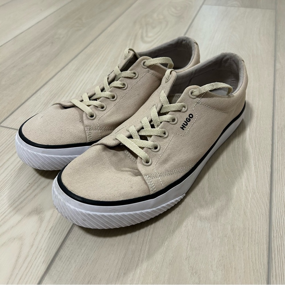 Beige Canvas Lace-Up Sneakers - HUGO BOSS